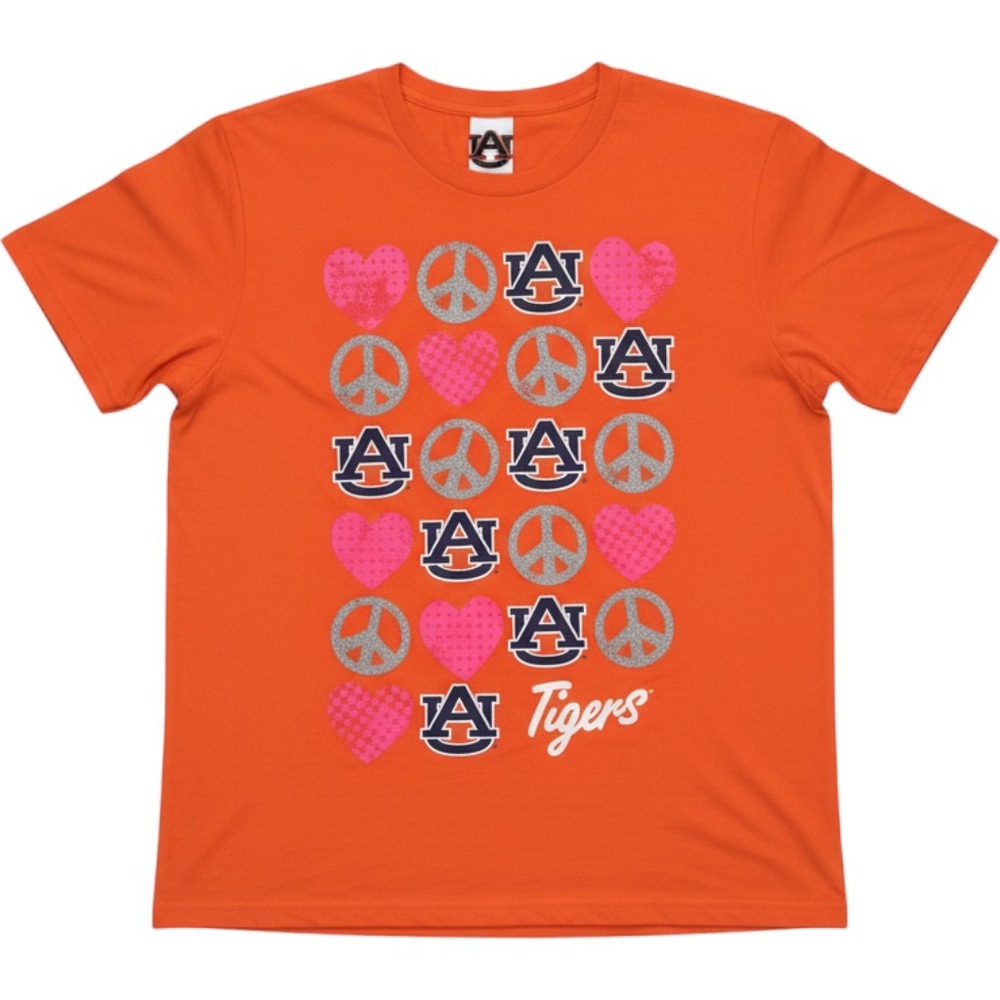 Auburn Tigers Women Orange Graphic T-Shirt Y2K Peace Heart Logo Small S1137